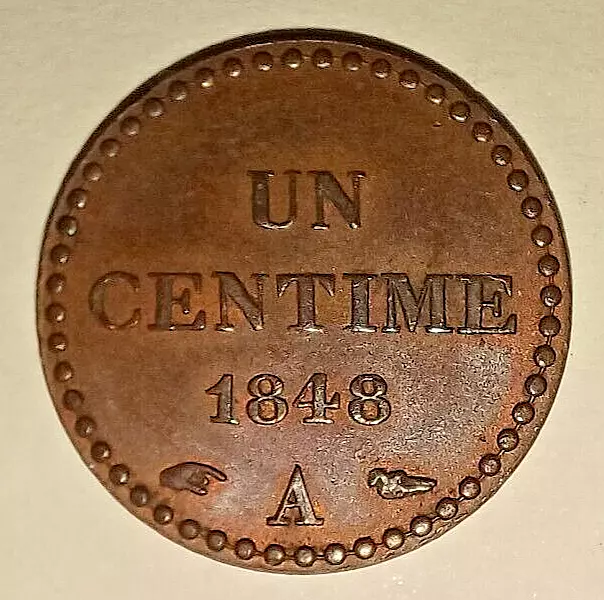 §§§  Pièce RARE   1 Centime  Dupré  1848 A  (Paris) Bronze Qualité Sup §§§