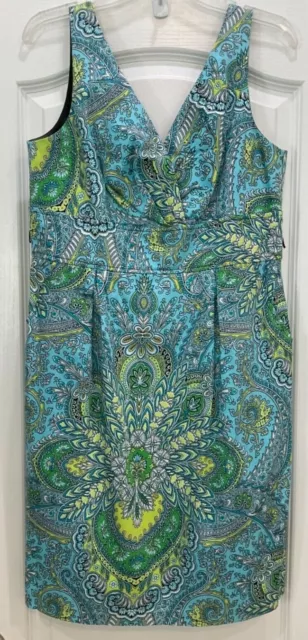 I N Studio Bra Top Sundress Sz 14 Green Yellow Multi Back Zip Lined Bodice 81