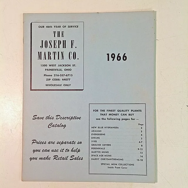 Vintage 1966 Joseph F Martin Co Descriptive Plant Catalog Price List Ohio 2 Pc