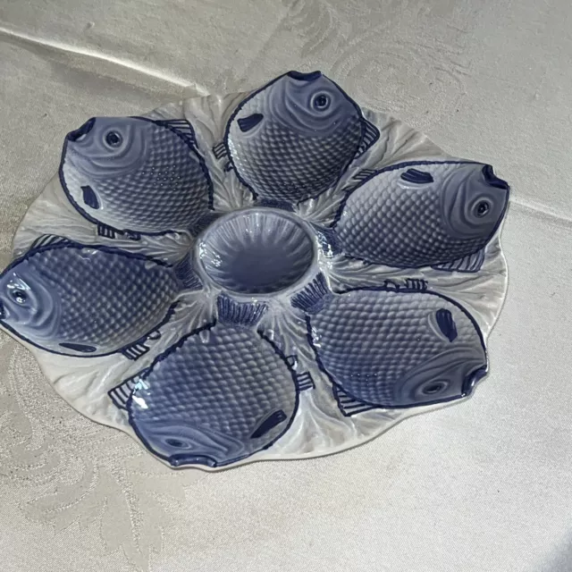 Bordallo Pinheiro Oyster Plate Blue Fish Design Portugal 10.5" Rare