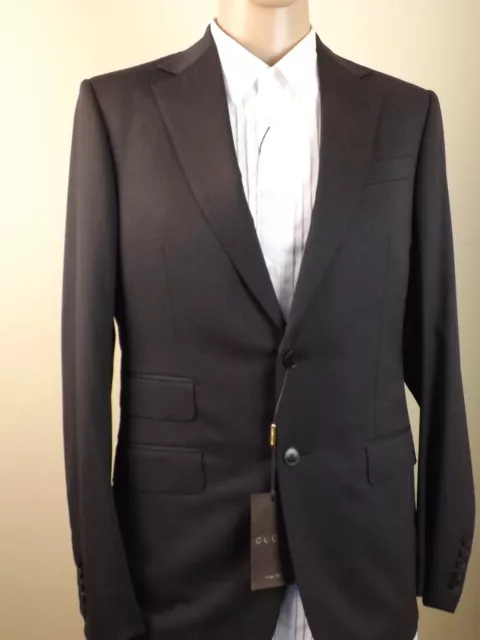 NWT GUCCI DARK GRAY WOOL STRETCH TWO BUTTON SUIT EUR 48 Long / US 38 #221536