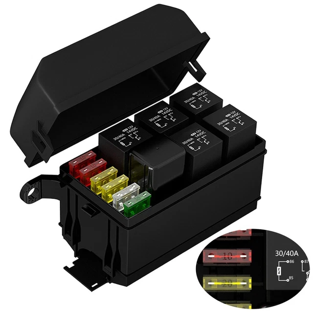 12V✅ Fuse And Relay Box Car Retrofit Socket 6 Slots Relay Block Car Fuse Box Kit