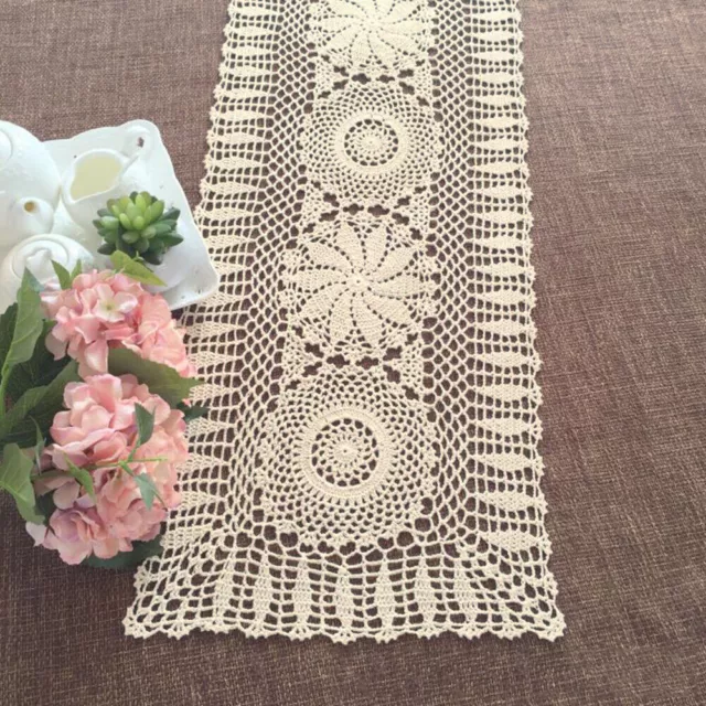 Vintage Handmade Crochet Lace Doily Rectangle Cotton Table Runner Mats 35x85cm