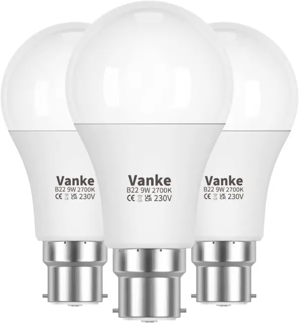 Vanke Bajonett Glühbirne 60w, B22 LED Glühbirnen warmweiß 2700K, 9w Energie...