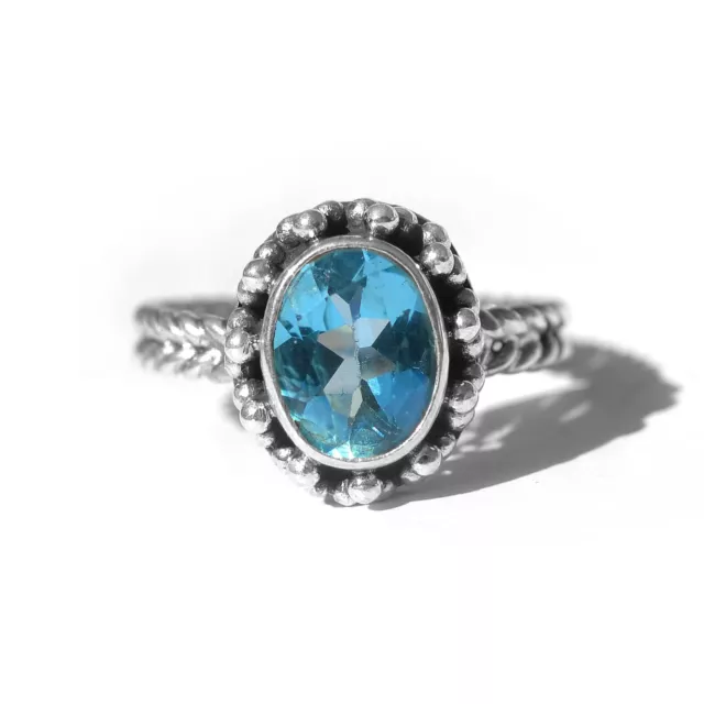 Pretty Swiss Blue Topaz Gemstone 925 Sterling Silver Handmade Ring All Size