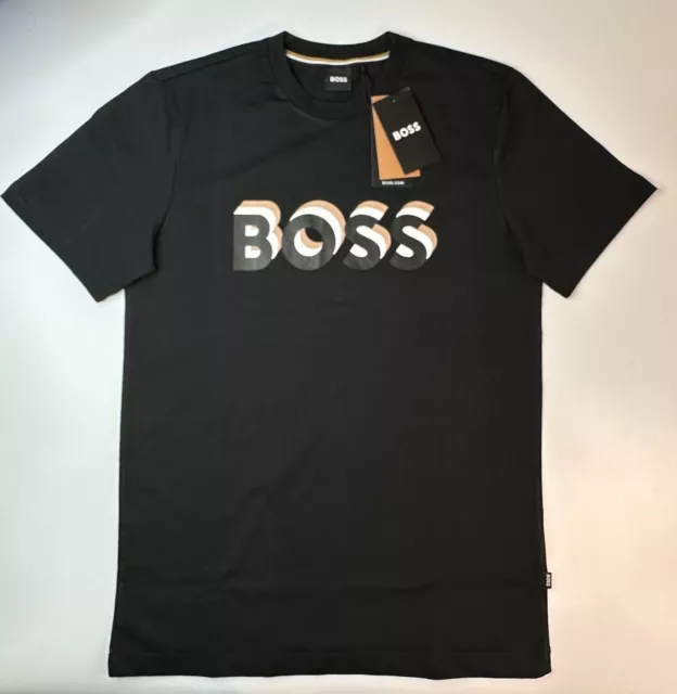 NWT Hugo Boss Crew Neck Shirt Men 100% Cotton Color Black BOSS Logo