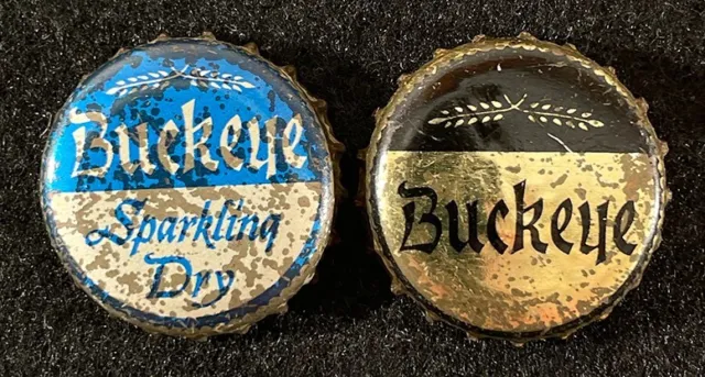 2 Buckeye Plastic Lined Beer Bottle Cap Toledo Ohio Vintage Crown Bucky Antiques