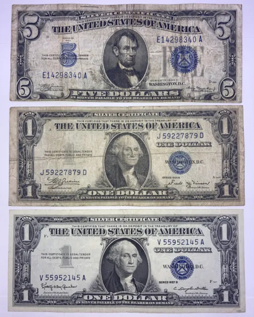 1934 ($5) Five Dollar Blue Seal, 1935-1957 ($1) One Dollar Blue Seals