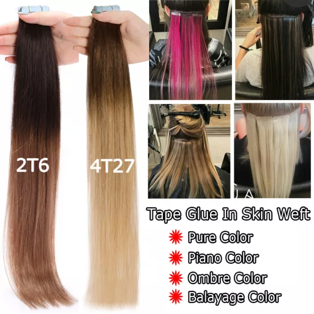 Russian 150g Tape In Real Remy Human Hair Extensions Seamless Wavy Weft THICK US 3