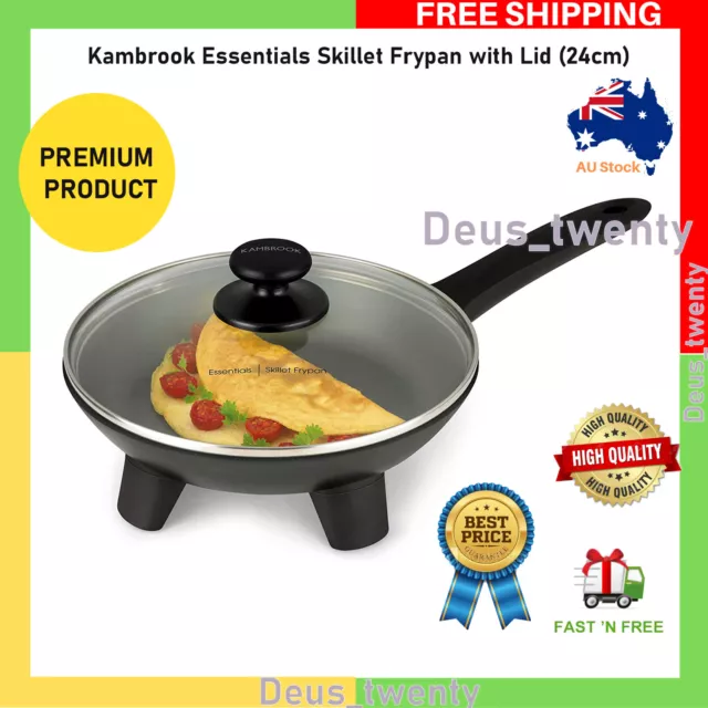 Kambrook Essentials Skillet Frypan Cookwear Glass Lid with Handle Non Stick 24cm