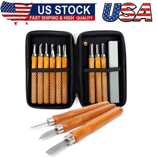 14PCS SK5 CARBON Steel Wood Carving Tool Set with Whetstone and ...