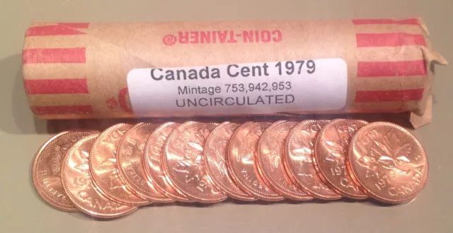 UNCIRCULATED roll of 1979 pennies - RED - Rolled From original mint bag