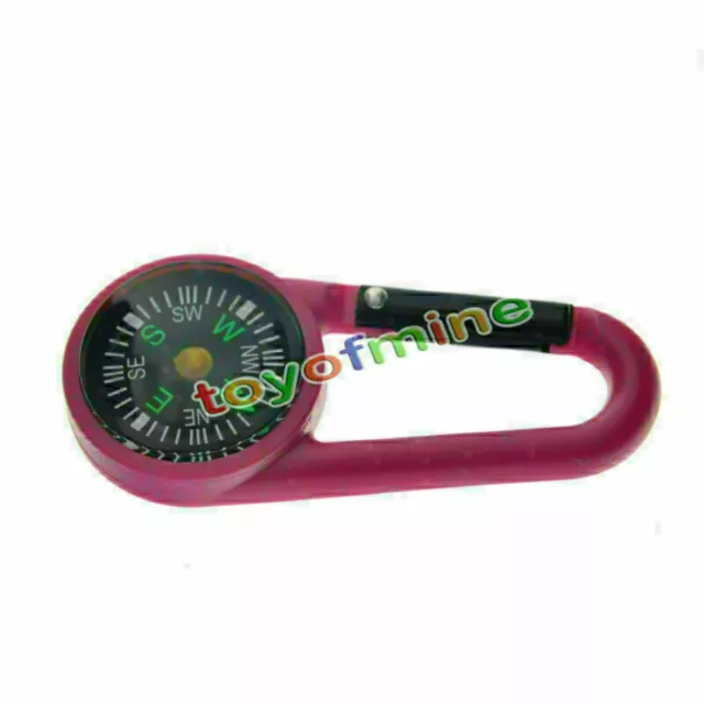 Pink 2 in 1 Mini Outdoor Camping Keychain Hook Compass Carabiner Navigation