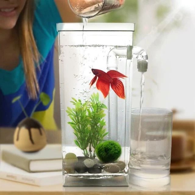Kids Mini Transparent Fish Tank Self Cleaning Small 2Q6W NEW Fish S7U8 J3H4 7