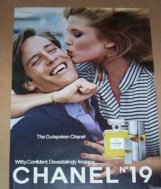 1978 ad page - Chanel No 19 CHRISTIE BRINKLEY kissing guy PRINT perfume ADVERT