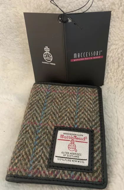 Men's Harris Tweed Bifold Wallet Purse Green Herringbone