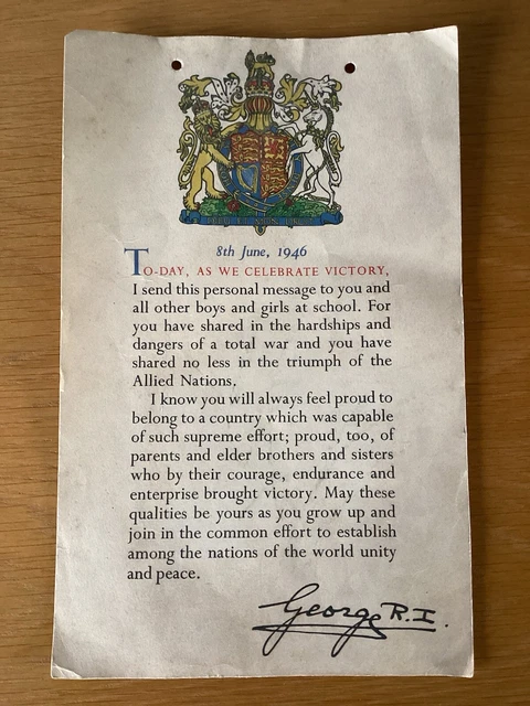 KING GEORGE V Letter To School Children 8th June 1946 £5.92 - PicClick UK