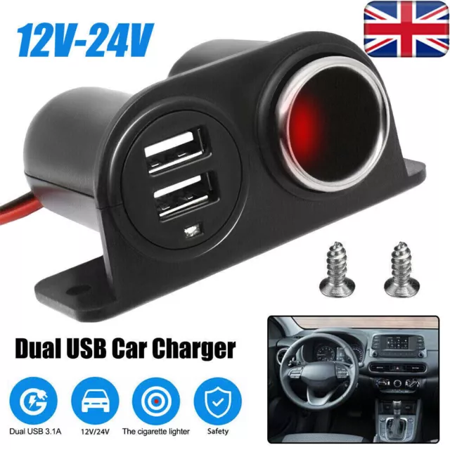 12V/24V Car Cigarette Lighter Two USB Port Socket Splitter Charger Power Adapter