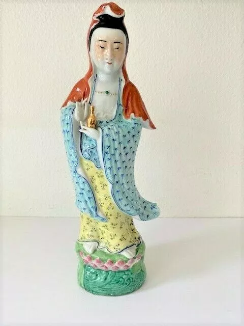 Chinese Porcelain Kwan Yin Goddess Of Mercy Figurine Famille Rose
