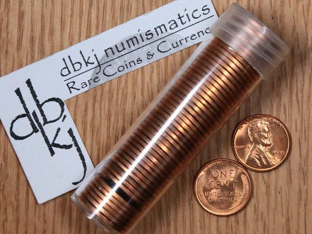 1955 S Lincoln Wheat Cent Penny Roll - 50 Red Uncirculated Coins - in a Tube