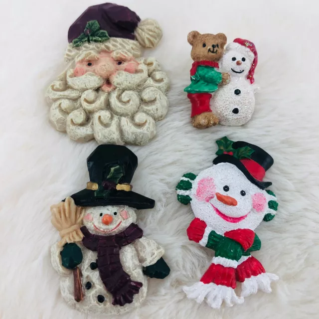 Ceramic Christmas Happy Holidays Lapel Pin Lot of 4 w/ Snowman & Santa