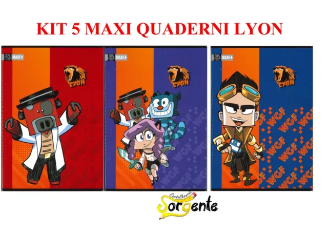 Kit 5 Maxi Quaderni Lyon Gamer Youtuber Quadretto 5Mm