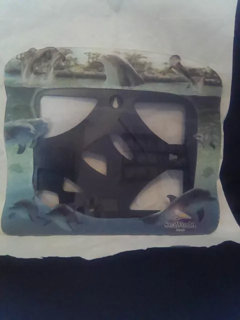 Sea World Orlando Acrylic Picture Frame Blue Green Dolphin 5.5" x 6.5" Palm Tree