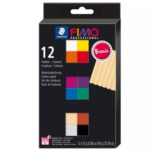 (54,83€/kg) Fimo professional Materialpackung basic 12 Farbtöne zu je 25g