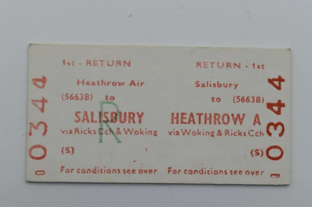 Railway Ticket No 0344 SALISBURY to HEATHROW A Via Working