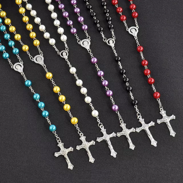 Rosary Prayer Bead Plastic Rosaries Christian Cross Catholic Religious NecklaceḾ