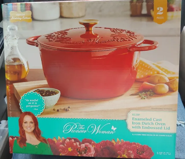 The Pioneer Woman Timeless Beauty 6-Quart Enamel-on-Cast Iron Holiday Dutch  Oven, Linen 