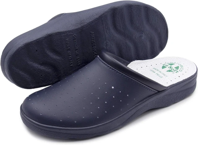 Ciabatte Sanitarie In Vera Pelle Per Uomo - Zoccoli Antiscivolo Made In Italy, Comfort Anatomico - Foto 7