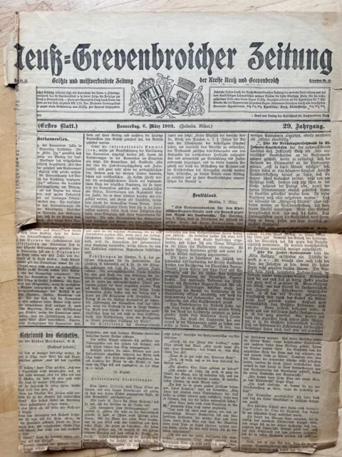 Historische Zeitung, Neuß-Grevenbroicher Zeitung von 1902