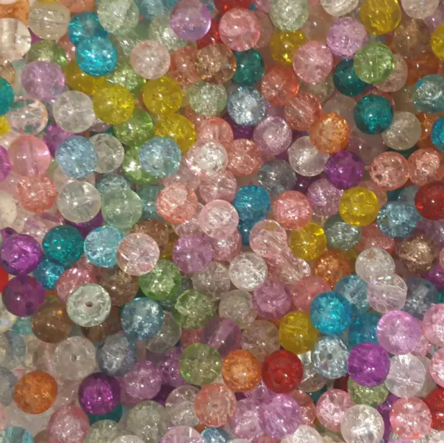 100 X 8mm CRACKLE GLASS BEADS MIXED COLOURS FOR JEWELLERY MAKING AND CRAFTS B14