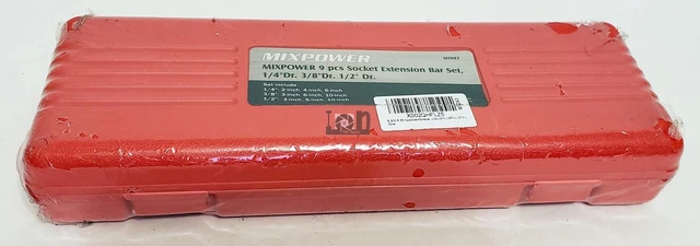 MixPower 9pc Socket Extension Bar Set 1/4 3/8 1/2" Dr