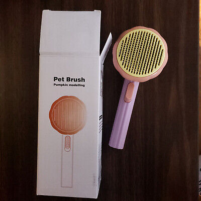 Pet Hair Brush Pumpkin Dog Cat Comb Deshedding Self Cleaning Brush Pink