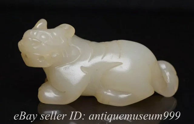 2.8" Rare Old Chinese Natural Hetian White Jade Carved 12 Zodiac Tiger Statue