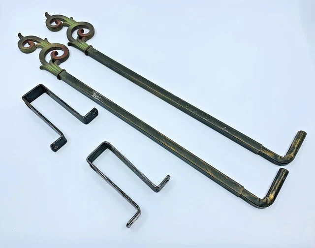 2 Vintage Victorian Art Deco Swing Arm Curtain Rods with Brackets 18 3/8” Long 3