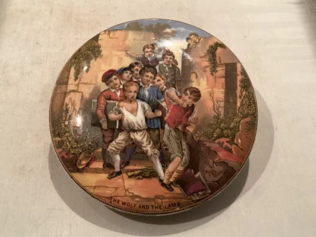 Prattware  Pot Lid   “ The Wolf And The Lamb  “