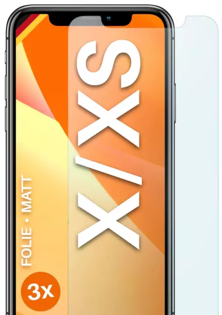 3x Schutzfolie Matt für Apple iPhone X / iPhone XS Displayschutz 4H Anti Reflex