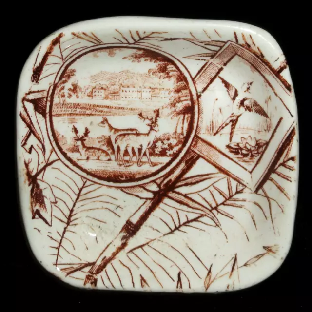 Brown Aesthetic Transferware Butter Pat CHATSWORTH Staffordshire 1890 Deer