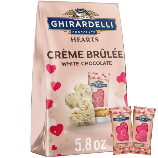 Ghirardelli White Chocolate Creme Brulee Duet Hearts, for Valentines, 5.8oz