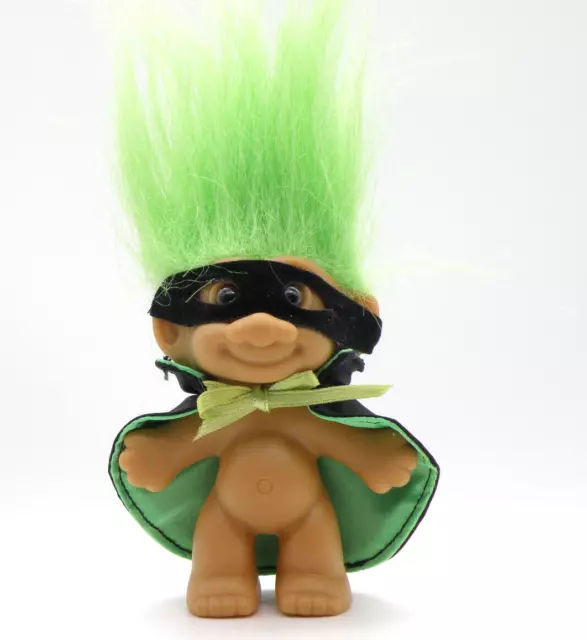 Vintage RUSS Troll Wishnik Doll 3" Halloween Black Masked Cape Green Hair 25502