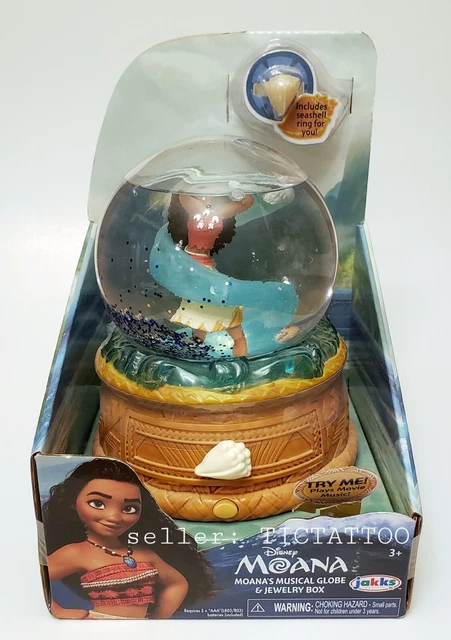 DISNEY MOANA S MUSICAL GLOBE JEWELRY BOX Seashell Ring NEW