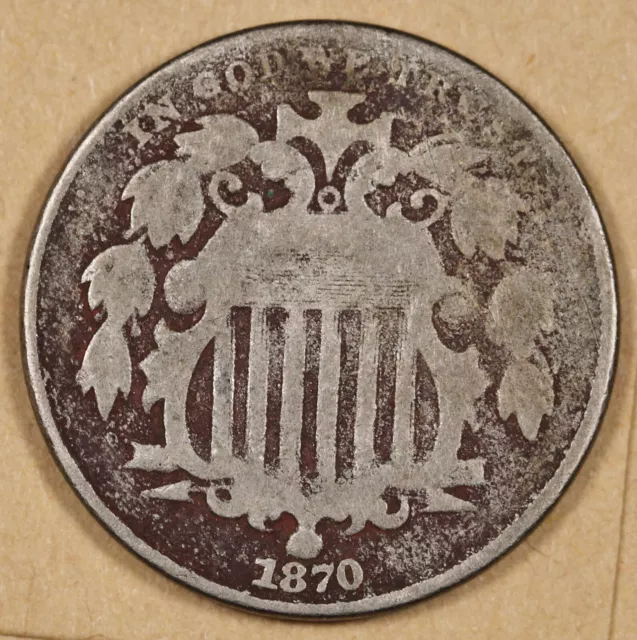 1870 Shield Nickel.  Natural Uncleaned.  Good Detail.   195734