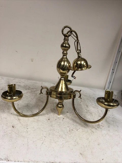 Old Victorian Style Vintage Brass 3 Chandelier Light Candelabra Hanging Fixture