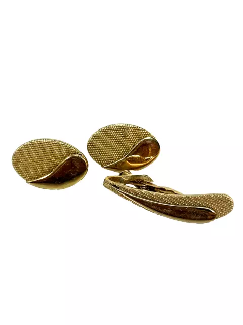 Swank VTG cufflinks&tie tack clip on gold paisley design two textures oval shape