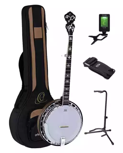 Schönes Einsteiger Ortega OBJ750-MA Falcon Banjo Nat. Ahorn mit Gigbag & Zubehör