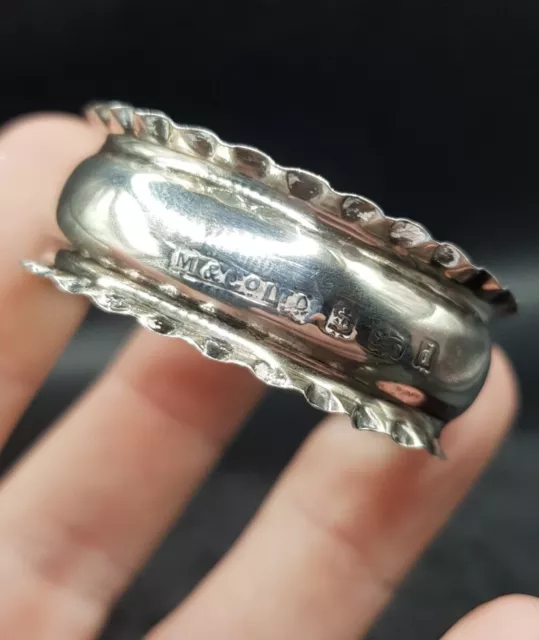 1903 Antique English Sterling 925 Silver Napkin Ring. Makers Mark M& Co Ltd