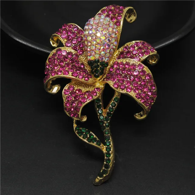 Hot Rose Rhinestone Cute Bling Flower Crystal Fashion Women Charm Brooch Pin